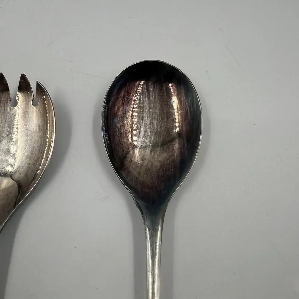 Vintage‎ Set Flatware Salad Servers Spoon & Fork Long Handles Minimalist Design